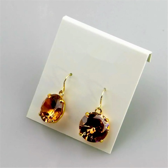 Kate Spade Square Crystal Gold Plated Glitter Round Leverback Drop Earrings. - Picture 2 of 4